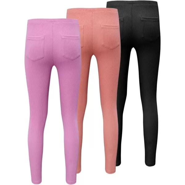 blibean Teen Girls 3pcs Leggings Kids Ribbed Knit Pants Size 6-15 Years