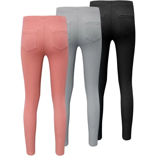 blibean Teen Girls 3pcs Leggings Kids Ribbed Knit Pants Size 6-15 Years