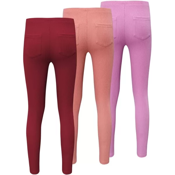 blibean Teen Girls 3pcs Leggings Kids Ribbed Knit Pants Size 6-15 Years