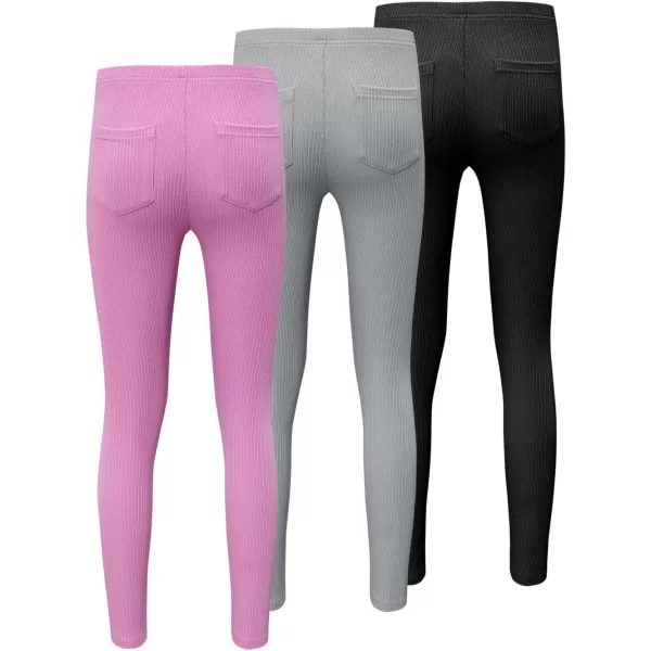 blibean Teen Girls 3pcs Leggings Kids Ribbed Knit Pants Size 6-15 Years