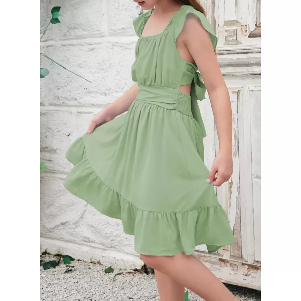 blibean Teen Girls Summer Tie Back Sundreses Kids Ruffle Sleeveless Dresses Size 6-15 Years