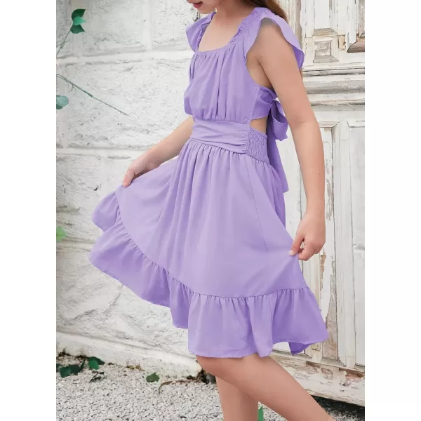 blibean Teen Girls Summer Tie Back Sundreses Kids Ruffle Sleeveless Dresses Size 6-15 Years
