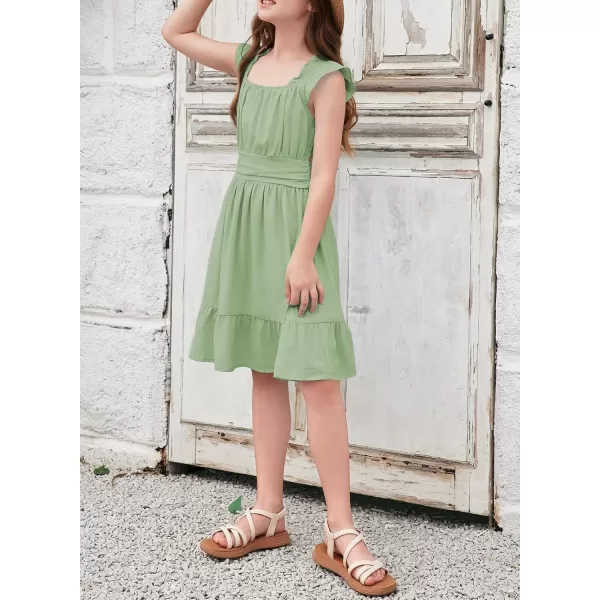 blibean Teen Girls Summer Tie Back Sundreses Kids Ruffle Sleeveless Dresses Size 6-15 Years