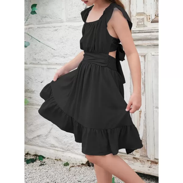 blibean Teen Girls Summer Tie Back Sundreses Kids Ruffle Sleeveless Dresses Size 6-15 Years