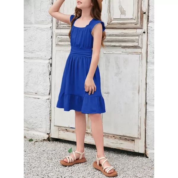 blibean Teen Girls Summer Tie Back Sundreses Kids Ruffle Sleeveless Dresses Size 6-15 Years