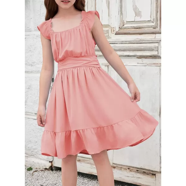blibean Teen Girls Summer Tie Back Sundreses Kids Ruffle Sleeveless Dresses Size 6-15 Years