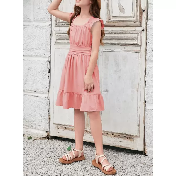 blibean Teen Girls Summer Tie Back Sundreses Kids Ruffle Sleeveless Dresses Size 6-15 Years