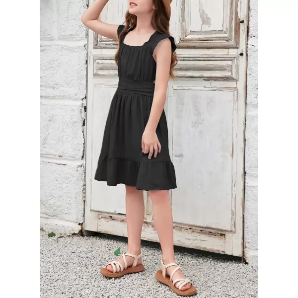 blibean Teen Girls Summer Tie Back Sundreses Kids Ruffle Sleeveless Dresses Size 6-15 Years