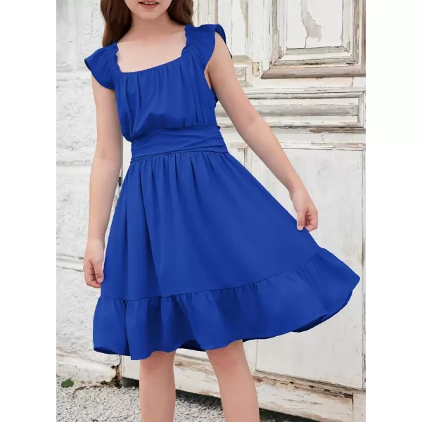 blibean Teen Girls Summer Tie Back Sundreses Kids Ruffle Sleeveless Dresses Size 6-15 Years