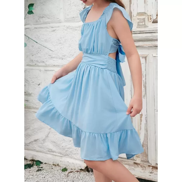 blibean Teen Girls Summer Tie Back Sundreses Kids Ruffle Sleeveless Dresses Size 6-15 Years