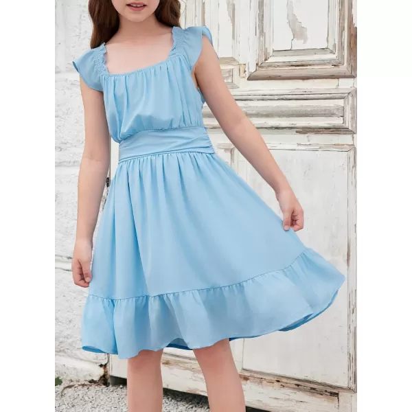 blibean Teen Girls Summer Tie Back Sundreses Kids Ruffle Sleeveless Dresses Size 6-15 Years