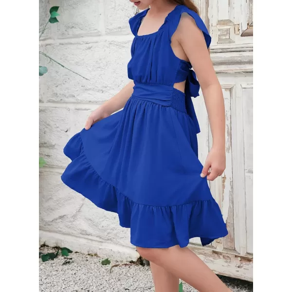 blibean Teen Girls Summer Tie Back Sundreses Kids Ruffle Sleeveless Dresses Size 6-15 Years