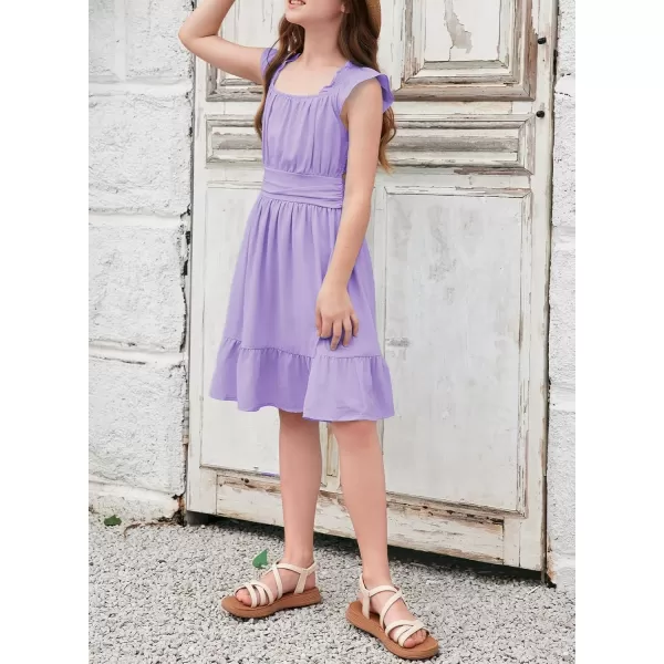 blibean Teen Girls Summer Tie Back Sundreses Kids Ruffle Sleeveless Dresses Size 6-15 Years