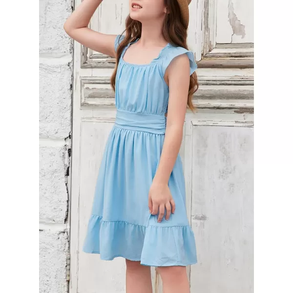 blibean Teen Girls Summer Tie Back Sundreses Kids Ruffle Sleeveless Dresses Size 6-15 Years