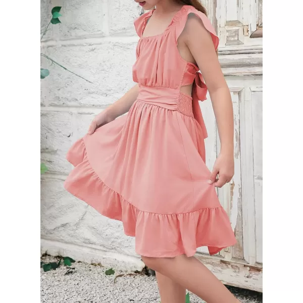 blibean Teen Girls Summer Tie Back Sundreses Kids Ruffle Sleeveless Dresses Size 6-15 Years