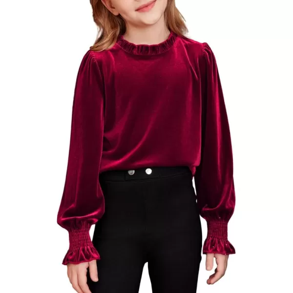 blibean Girls Velvet Long Sleeve Shirts Ruffle Neck Tops Size 6-15 Years