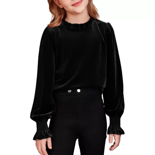 blibean Girls Velvet Long Sleeve Shirts Ruffle Neck Tops Size 6-15 Years