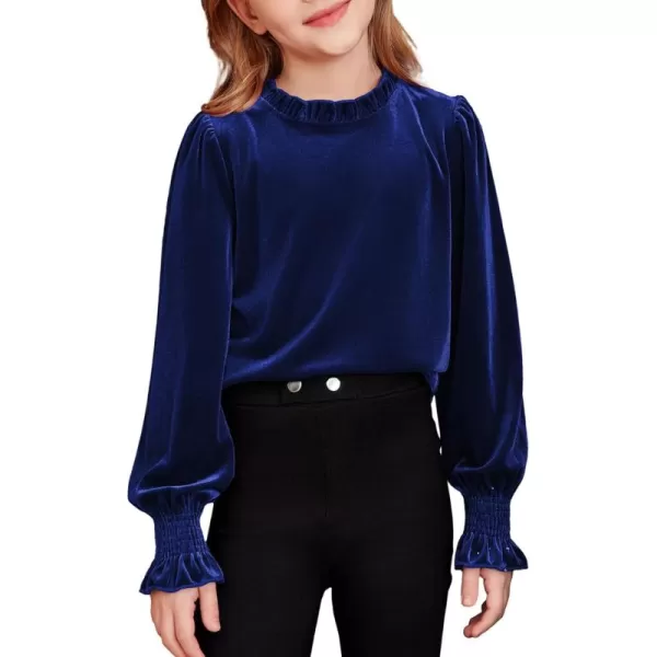 blibean Girls Velvet Long Sleeve Shirts Ruffle Neck Tops Size 6-15 Years