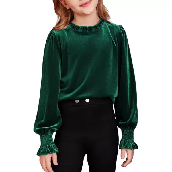 blibean Girls Velvet Long Sleeve Shirts Ruffle Neck Tops Size 6-15 Years
