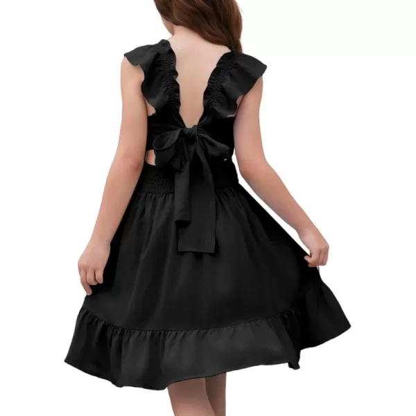 blibean Teen Girls Summer Tie Back Sundreses Kids Ruffle Sleeveless Dresses Size 6-15 Years