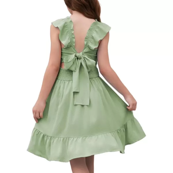 blibean Teen Girls Summer Tie Back Sundreses Kids Ruffle Sleeveless Dresses Size 6-15 Years