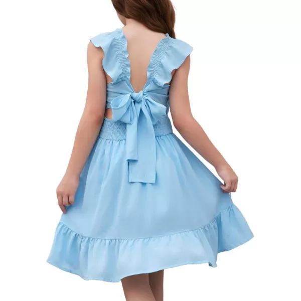 blibean Teen Girls Summer Tie Back Sundreses Kids Ruffle Sleeveless Dresses Size 6-15 Years