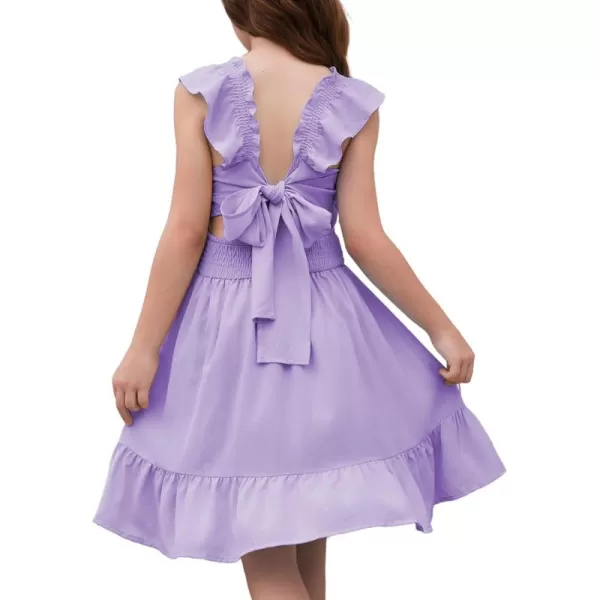 blibean Teen Girls Summer Tie Back Sundreses Kids Ruffle Sleeveless Dresses Size 6-15 Years