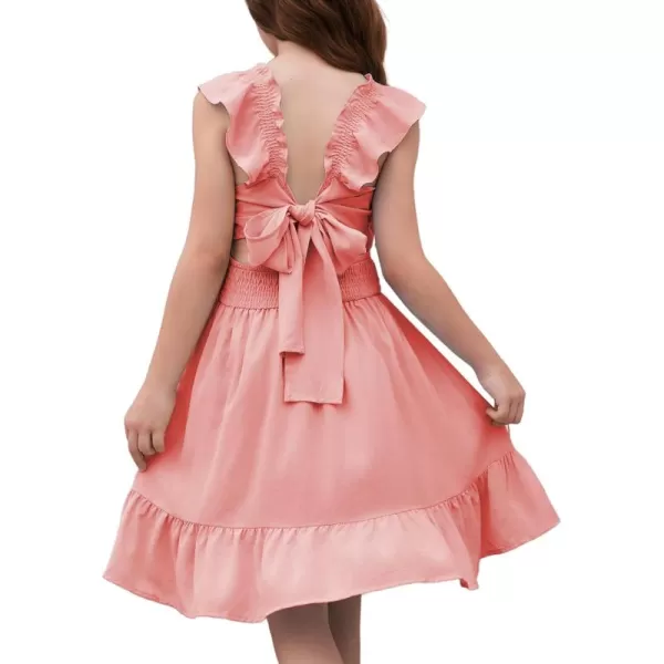 blibean Teen Girls Summer Tie Back Sundreses Kids Ruffle Sleeveless Dresses Size 6-15 Years