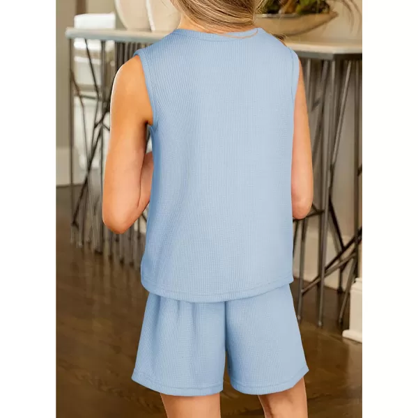 blibean Girls Summer Clothes Set 2024 Waffle Pockets Cotton Outfit Size 4-13 Years
