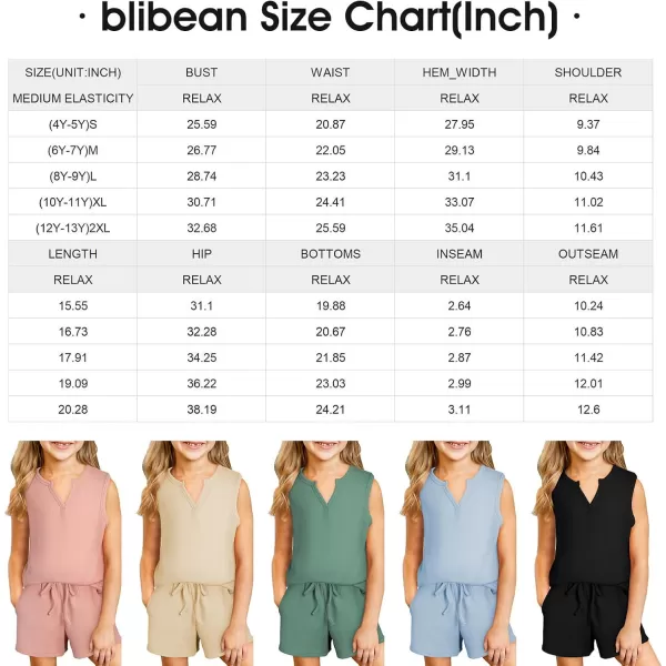blibean Girls Summer Clothes Set 2024 Waffle Pockets Cotton Outfit Size 4-13 Years