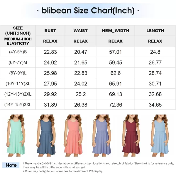 blibean Girls Summer Sleeveless Dress Comfy Outfits Size 4-13 Years Old