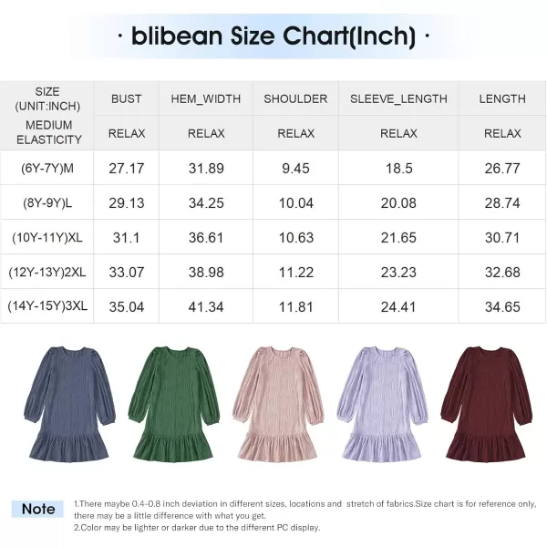 blibean Teen Girls 2024 Fall Dresses Kids Long Sleeve Boho Dress Size 6-15 Years
