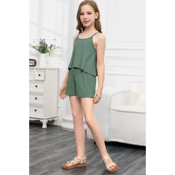 blibean Teen Girls Adjustable Strap Top 2 Piece Ribbed Shorts Sets 4-13 Years