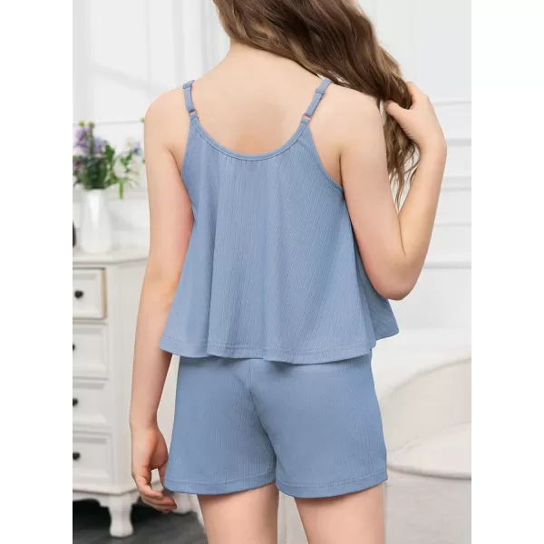 blibean Teen Girls Adjustable Strap Top 2 Piece Ribbed Shorts Sets 4-13 Years