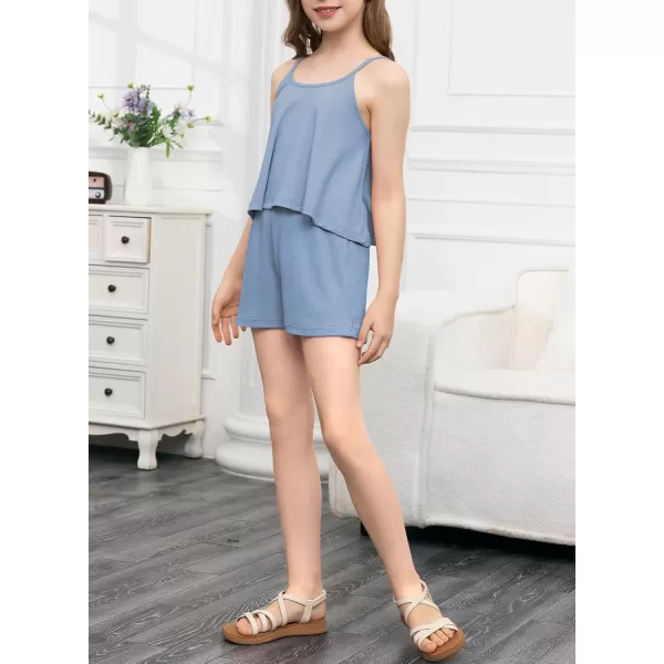 blibean Teen Girls Adjustable Strap Top 2 Piece Ribbed Shorts Sets 4-13 Years