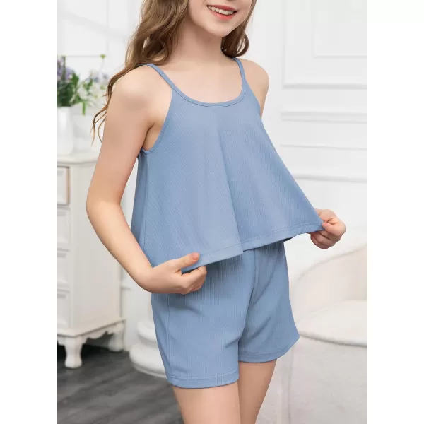 blibean Teen Girls Adjustable Strap Top 2 Piece Ribbed Shorts Sets 4-13 Years