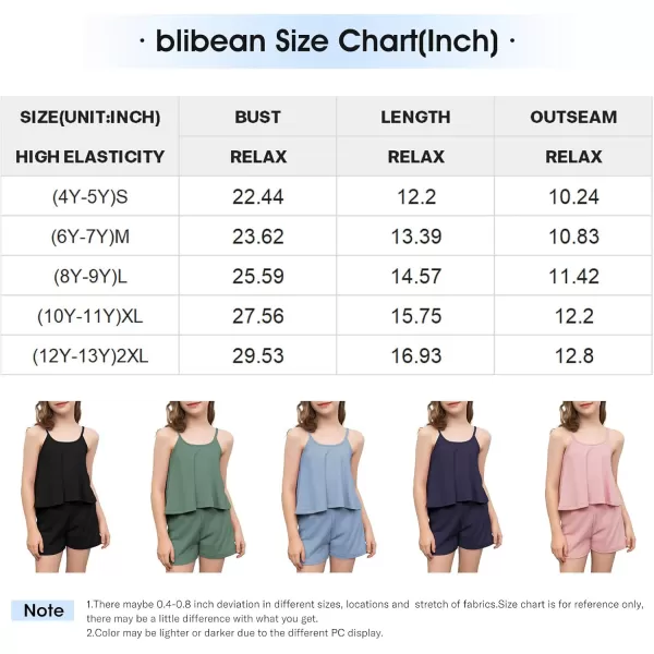 blibean Teen Girls Adjustable Strap Top 2 Piece Ribbed Shorts Sets 4-13 Years
