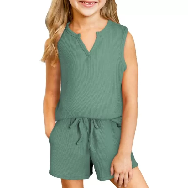 blibean Girls Summer Clothes Set 2024 Waffle Pockets Cotton Outfit Size 4-13 Years