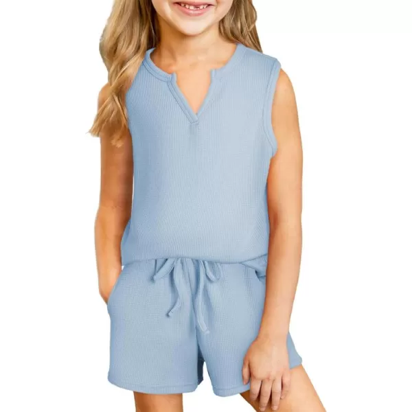 blibean Girls Summer Clothes Set 2024 Waffle Pockets Cotton Outfit Size 4-13 Years