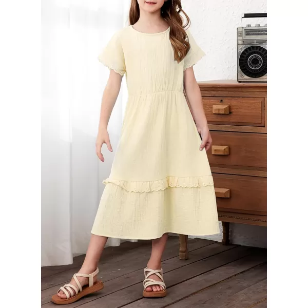 imageblibean Girls Cotton Short Sleeve Dresses Lace Semi Formal Dress Size 615 YearsBeige