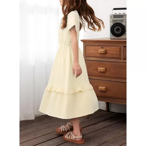 imageblibean Girls Cotton Short Sleeve Dresses Lace Semi Formal Dress Size 615 YearsBeige