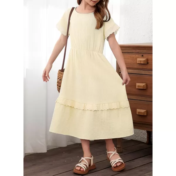 imageblibean Girls Cotton Short Sleeve Dresses Lace Semi Formal Dress Size 615 YearsBeige