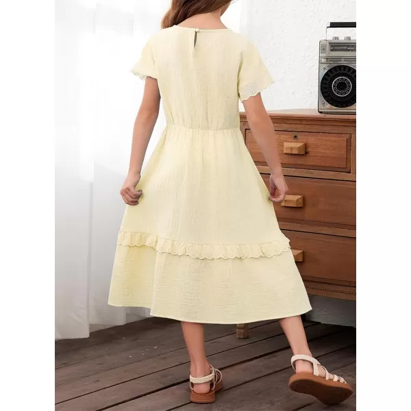 imageblibean Girls Cotton Short Sleeve Dresses Lace Semi Formal Dress Size 615 YearsBeige