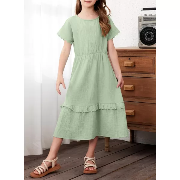 imageblibean Girls Cotton Short Sleeve Dresses Lace Semi Formal Dress Size 615 YearsGreen