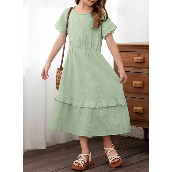 imageblibean Girls Cotton Short Sleeve Dresses Lace Semi Formal Dress Size 615 YearsGreen