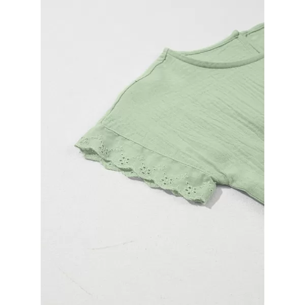 imageblibean Girls Cotton Short Sleeve Dresses Lace Semi Formal Dress Size 615 YearsGreen