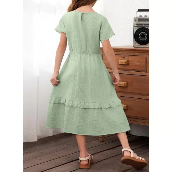imageblibean Girls Cotton Short Sleeve Dresses Lace Semi Formal Dress Size 615 YearsGreen