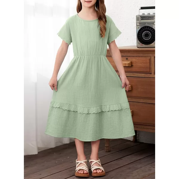imageblibean Girls Cotton Short Sleeve Dresses Lace Semi Formal Dress Size 615 YearsGreen