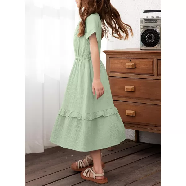 imageblibean Girls Cotton Short Sleeve Dresses Lace Semi Formal Dress Size 615 YearsGreen