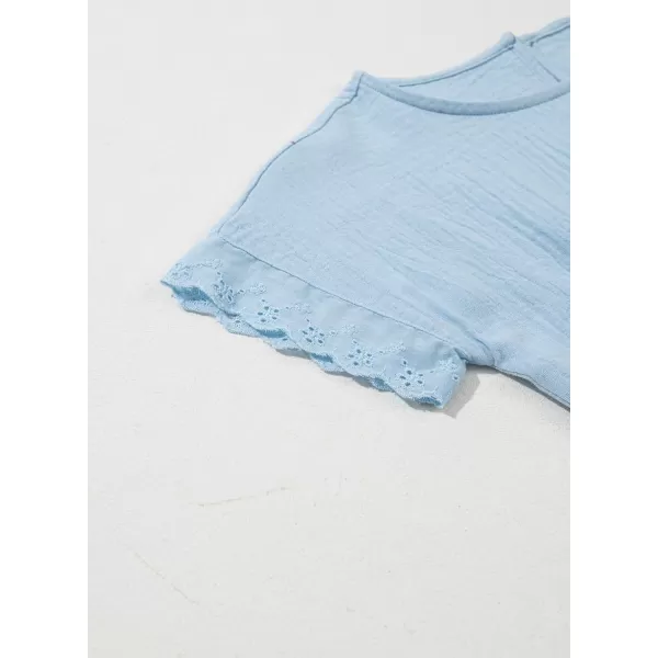 imageblibean Girls Cotton Short Sleeve Dresses Lace Semi Formal Dress Size 615 YearsLight Blue